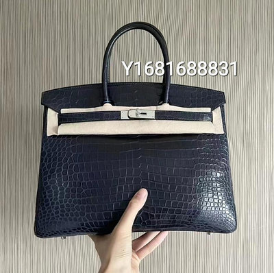 專櫃正品 愛瑪仕 HERMES BIRKIN 35 76靛藍色 銀扣 倒V霧面鱷魚皮（全新福利品！優惠出清換現金）