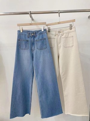 ☆Milan Shop☆網路最低價 正韓Korea專櫃款 時髦方口袋牛仔寬褲 2色$1480(免運)現貨