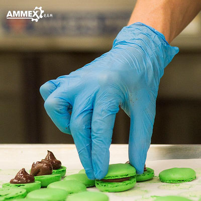 手套ammex愛馬斯一次性藍色丁腈手套食品級丁晴橡膠實驗室愛馬仕100只