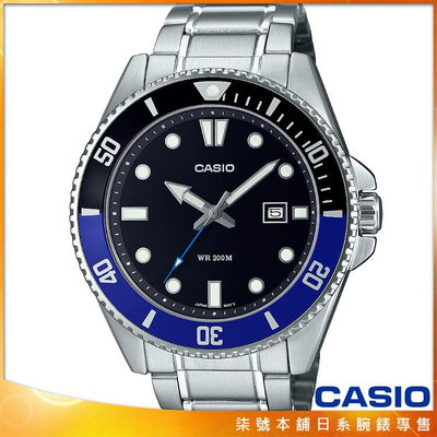【柒號本舖】CASIO 卡西歐運動鋼帶錶-藍黑水鬼 / MDV-107D-1A2 台灣公司貨全配盒裝