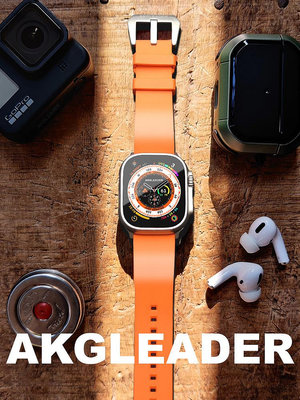 AKGLEADER官方原裝氟橡膠手表帶適用蘋果9 Ultra1/2代手表表帶applewatch金屬大扣男款iwatch8代49mm腕帶潮牌