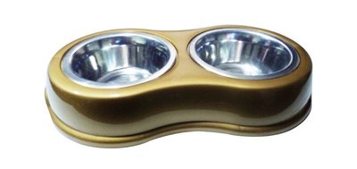 PettyMan寵物犬貓用 時尚防滑不鏽鋼雙碗食盆 白鐵水碗 不銹鋼飼料盆 餵食器31-072（S）透天3件540元
