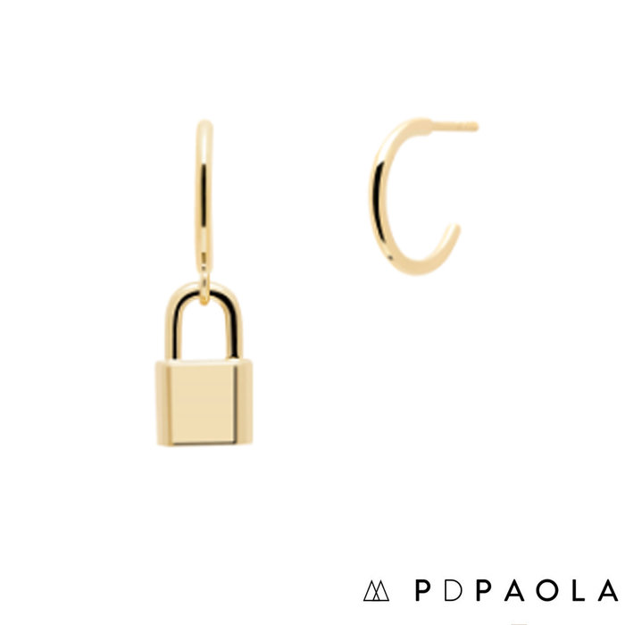 PD PAOLA 西班牙時尚潮牌 金色鎖頭耳環 925純銀鑲18K金 BOND GOLD