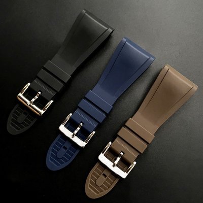 （帶標誌）優質柔軟橡膠手錶帶適配寶格麗OCTO系列101964矽膠錶鏈30mm黑藍色