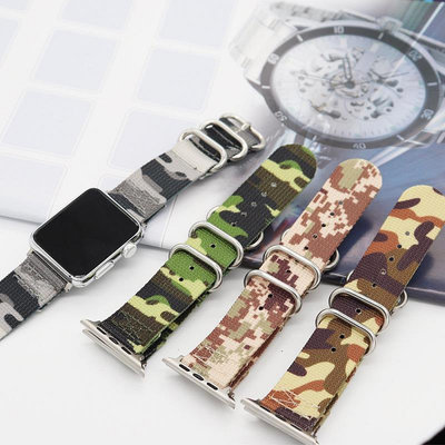 兼容蘋果手錶帶 iwatch s6 快拆針織尼龍綠迷彩帆布錶帶38 42mm