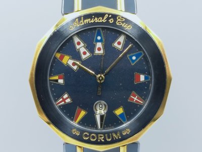 【發條盒子H4810】CORUM崑崙 Admiral's Cup海軍上將 18K黃金/鋼藍面石英 經典男錶