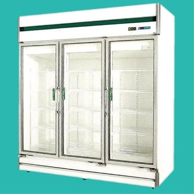 鑫忠廚房設備-餐飲設備：92型三門玻璃冷藏展示冰箱-賣場有水槽-快速爐-工作台-西餐爐