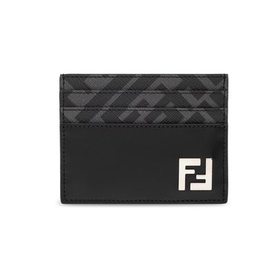 [全新真品代購-F/W23 新品!] FENDI FF帆布拼接 黑色皮革 名片夾 / 信用卡夾 / 皮夾