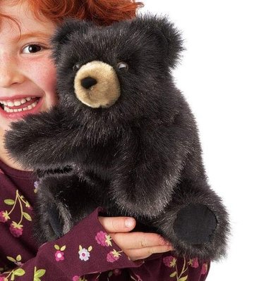 4947b 日本進口 好品質 可愛柔軟的 小熊熊黑熊 動物手掌上布偶互動毛絨毛娃娃玩具玩偶擺件禮品