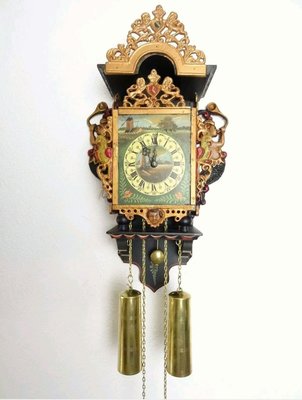 【波賽頓-歐洲古董拍賣】歐洲/西洋古董 荷蘭古董 19世紀 荷蘭黑白花美人魚彩繪機械壁鐘(高度:52cm)(已售出)