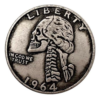 特價！1964美國達芬奇骷髏仿古銀紀念幣 收藏幣浮雕銅硬幣紀念章