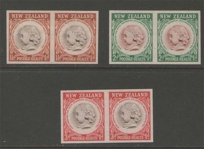 【雲品一】紐西蘭New Zealand 1955 Health Set of 3 IMPERF. OG. MNH - Scarce 庫號#BF505 66661