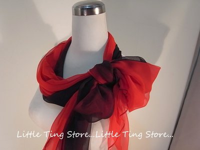 Little Ting Store:SILK漸層素面絲巾(寬版)長巾髮圈/髮帶可搭配絲巾圍巾披肩頭巾帽子漸層黑紅
