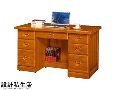 【設計私生活】雄獅5尺樟木色實木書桌、寫字桌、辦公桌(免運費)120A