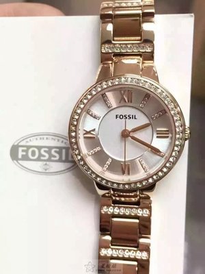 真的好美！美國FOSSIL石英女錶28mm錶盤✨閃亮圍鑽玫瑰金可拆卸錶帶50米防水正品貨國際聯保2年！