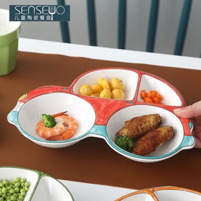 下殺 (null)兒童餐盤創意陶瓷早餐盤可愛卡通小汽車餐盤分格盤子寶寶飯盤餐具