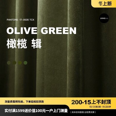 現貨熱銷-輯\/35 橄欖綠墨綠色絲絨窗簾輕奢復古 年新款客廳臥室遮光絨布(null)