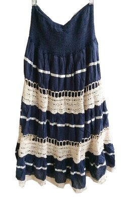 轉賣 異國風 波西米亞風 波西米亞 蕾絲 長裙 洋裝 深藍色 兩穿 腰部鬆緊帶