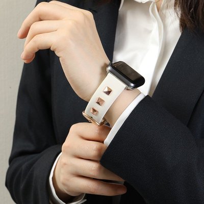 蘋果手錶Apple Watch 6/SE/5/4/3/2/1代錶帶 牛皮朋克鉚釘錶帶 男女運動錶帶42/40/44mm-337221106