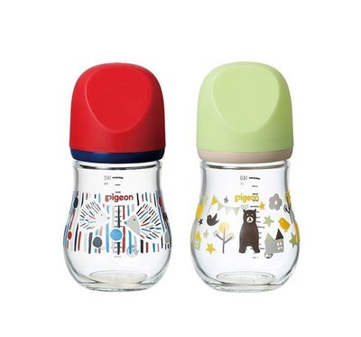 瘋狂寶寶**貝親 設計款母乳實感玻璃奶瓶160ml(綠熊/紅刺蝟)*特價585元