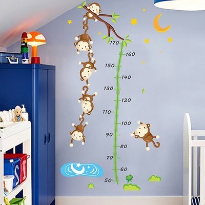 熱銷 幼兒園牆壁裝飾兒童房臥室可移除牆紙貼畫卡通猴子量身高貼紙牆貼   【低價超值】