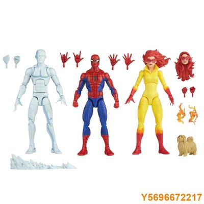 布袋小子Marvel Legends 蜘蛛俠和他的朋友們冰人火焰星 3人套6寸可動人偶