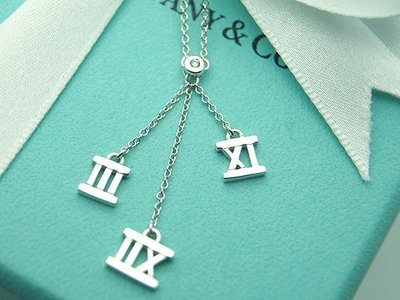 《Eco-jewelry》【Tiffany&amp;Co】新款 三羅馬數字墜飾鑲鑽項鍊 純銀925項鍊~專櫃真品 已送洗