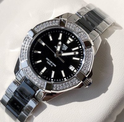 TAG HEUER Aquaracer 黑色面錶盤 不鏽鋼 黑色陶瓷錶帶 石英 女士手錶 WAY131E.BA0913 豪雅 競潜 300M