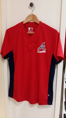 2015春夏新款 MLB Majestic美國大聯盟  勇士隊LOGO印花單扣球衣短袖T恤 黑