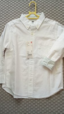 全新日本uniqlo粉藍格袖白襯衫 110公分