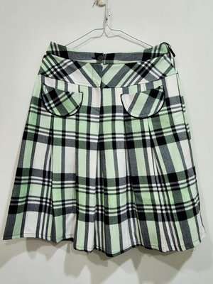 限時特價義大利品牌寶尼VANEX名牌大尺碼經典學院風格綠色紋裙  A版下擺打褶裙(L)Berberry款 國際品牌款