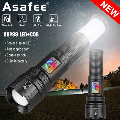 Asafee 1800LM 1057B超亮野營手電筒30W/XHP360 LED戶外手電筒伸縮變焦4檔開關內置電池防水I