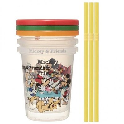 日本製 Skater 迪士尼 米奇 吸管杯 兒童水杯 學習杯 附蓋吸管3入 (320ml)