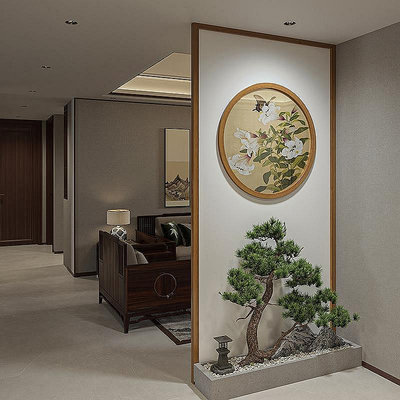 新中式入戶玄關格擋屏風頂天立地畫布裝飾家裝客廳辦公室茶室移動