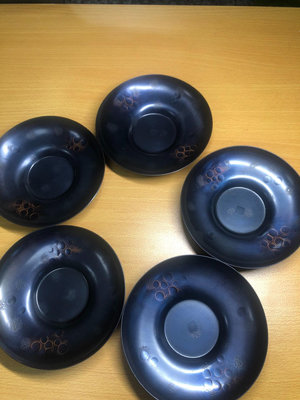 日本回流，百年堂口玉川堂錘目紋茶托 五客斑紫銅杯托。