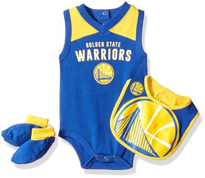 預購 美國 NBA Golden State Warriors 正版授權 無袖連身包屁衣+圍兜+帽子 運動風 彌月禮