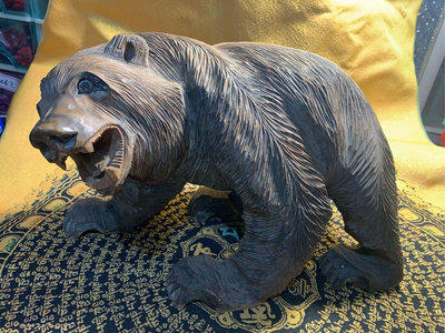 1241 老件木雕熊 日本北海道熊 有署名 衫木原木熊 一刀雕 日本古董文物熊 老件熊