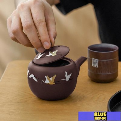 日本手工紫泥黑泥茶壺急須小號家用小茶壺櫻花泡茶壺側把紫砂茶壺-趣多多