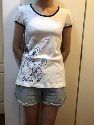 香港迪士尼 史迪奇 白色傘狀 娃娃 長版上衣 12/13歲  140/150公分