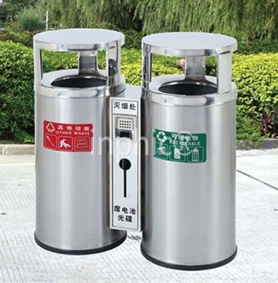 INPHIC-戶外分類垃圾桶附煙灰菸灰缸砂鋼環保垃圾箱室外不鏽鋼長筒形雙桶