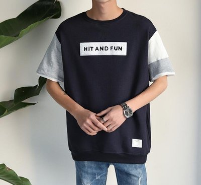 FINDSENSE MD 日系 男 時尚潮流 寬鬆 字母貼布 刺繡 拼色 休閒 短袖T恤 特色短T