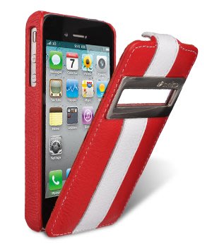【Melkco】出清現貨 下翻來電顯開框紅白直Apple蘋果 iPhone 4S 4 皮套保護殼保護套手機殼手機套