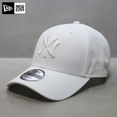 現貨優選#NewEra帽子韓國代購MLB棒球帽硬頂大標NY洋基隊純白色鴨舌帽潮牌簡約