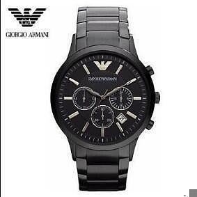 二手全新全新實拍 Armani 阿曼尼手錶男士黑色不鏽鋼帶三眼計時石英男錶AR2453 配件齊全