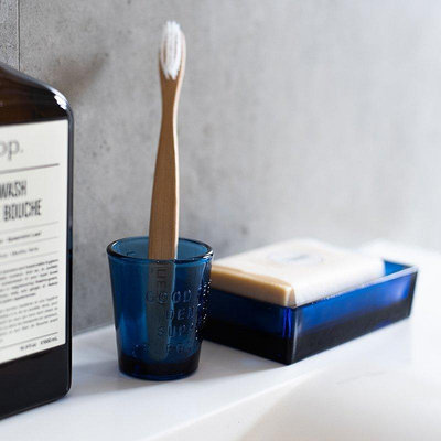 茶藝師 日本PUEBCO DENTAL系列藍色透明再生玻璃肥皂盒牙刷架衛浴置物盤