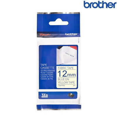 【含稅】Brother兄弟 TZe-FA63 粉黃布底藍字 標籤帶 燙印布質系列 (寬度12mm) 燙印標籤 色帶