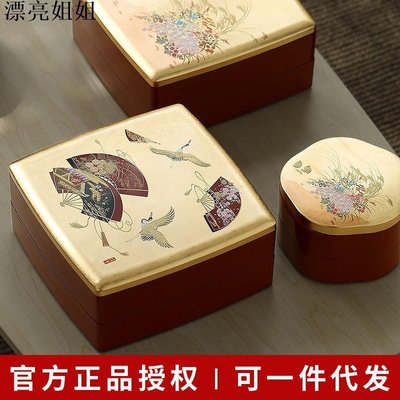熱銷 進口餐具 日本進口前重漆器金箔花型匠師手作日式茶盤果盤方形點心盒