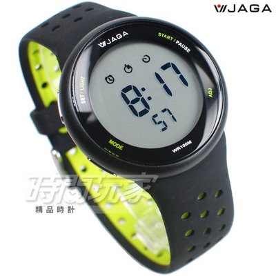 JAGA捷卡 超大液晶顯示 多功能電子錶 夜間冷光 可游泳 保證防水 運動錶 M1185-AF1(黑綠白)【時間玩家】