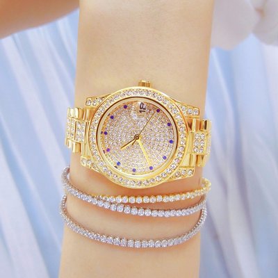 現貨手錶腕錶BS新款熱銷廠家直銷海外滿天星滿鉆輕奢女錶FA1682藍鉆帶日歷
