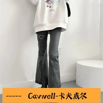 Cavwell-DU5983牛仔褲女秋季喇叭褲復古長褲高腰顯瘦闊腿褲潮小眾設計感褲子女性服裝褲子休閒褲-可開統編